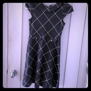 Gray cap sleeved dress with pockets.